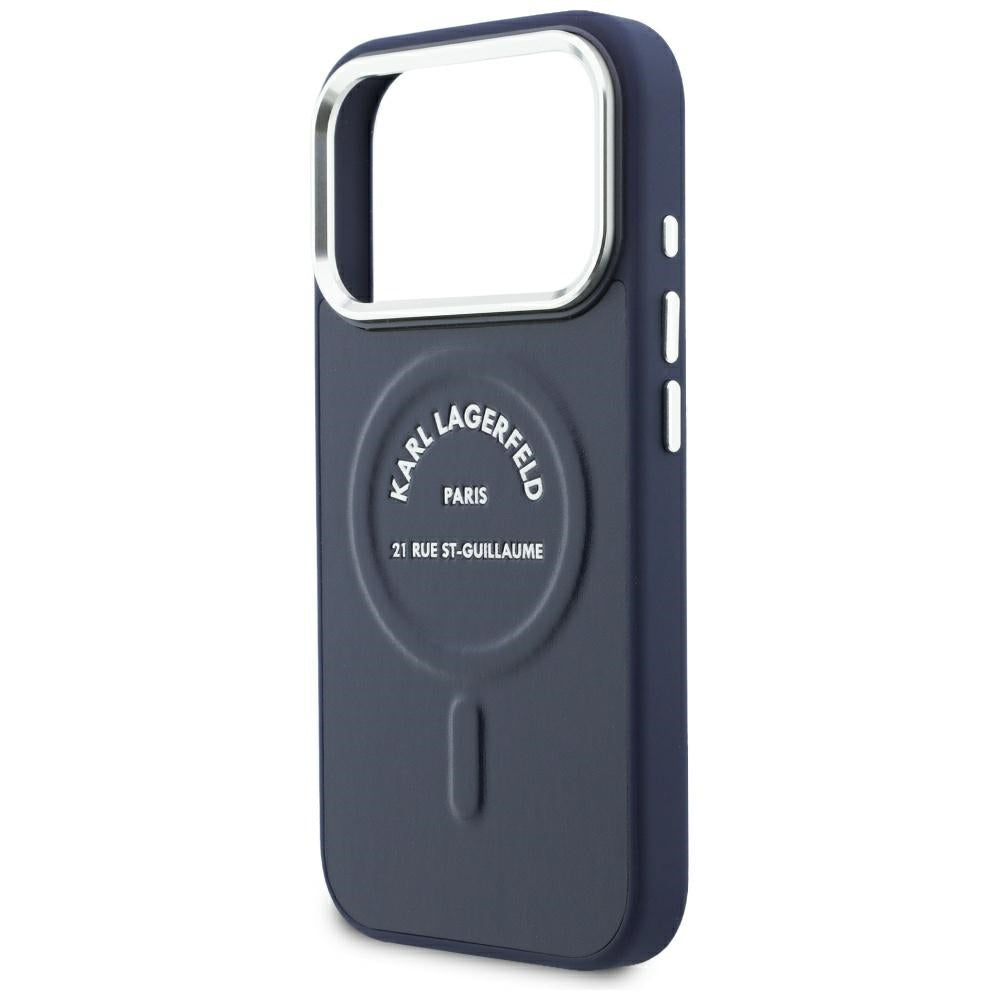 Funda MagSafe para Apple iPhone 18 Pro Max / 17 Pro Max, Karl Lagerfeld, Embossed Open Ring RSG Logo, azul