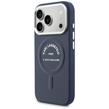 Funda MagSafe para Apple iPhone 18 Pro Max / 17 Pro Max, Karl Lagerfeld, Embossed Open Ring RSG Logo, azul