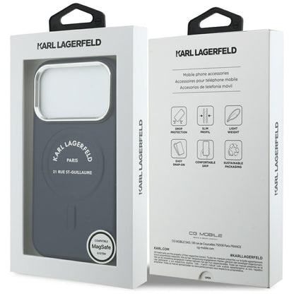 Funda MagSafe para Apple iPhone 18 Pro Max / 17 Pro Max, Karl Lagerfeld, Embossed Open Ring RSG Logo, azul