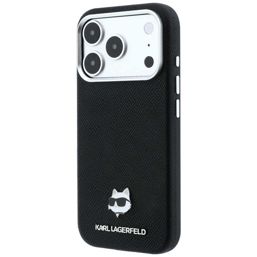 Funda MagSafe para Apple iPhone 18 Pro Max / 17 Pro Max, Karl Lagerfeld, Grained Choupette Head Metal, negra