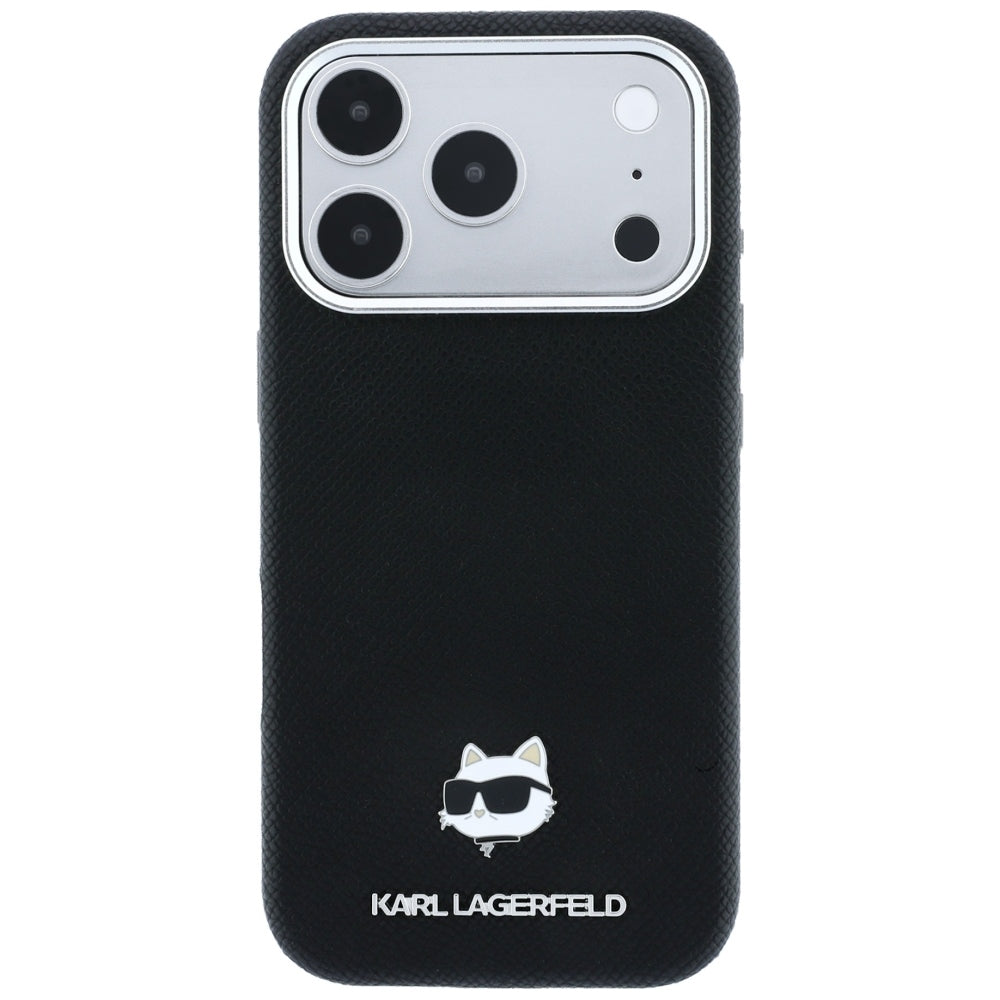 Funda MagSafe para Apple iPhone 18 Pro Max / 17 Pro Max, Karl Lagerfeld, Grained Choupette Head Metal, negra
