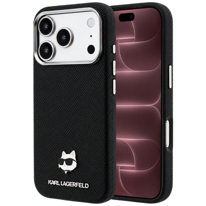 Funda MagSafe para Apple iPhone 18 Pro Max / 17 Pro Max, Karl Lagerfeld, Grained Choupette Head Metal, negra
