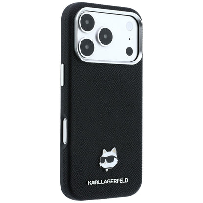 Funda MagSafe para Apple iPhone 18 Pro Max / 17 Pro Max, Karl Lagerfeld, Grained Choupette Head Metal, negra
