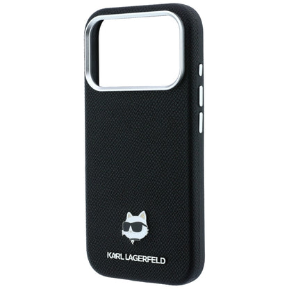 Funda MagSafe para Apple iPhone 18 Pro Max / 17 Pro Max, Karl Lagerfeld, Grained Choupette Head Metal, negra