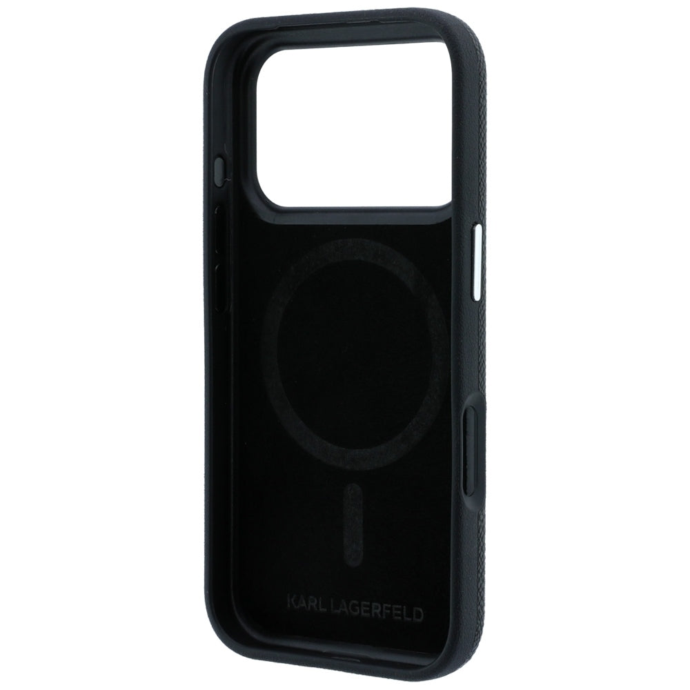 Funda MagSafe para Apple iPhone 18 Pro Max / 17 Pro Max, Karl Lagerfeld, Grained Choupette Head Metal, negra