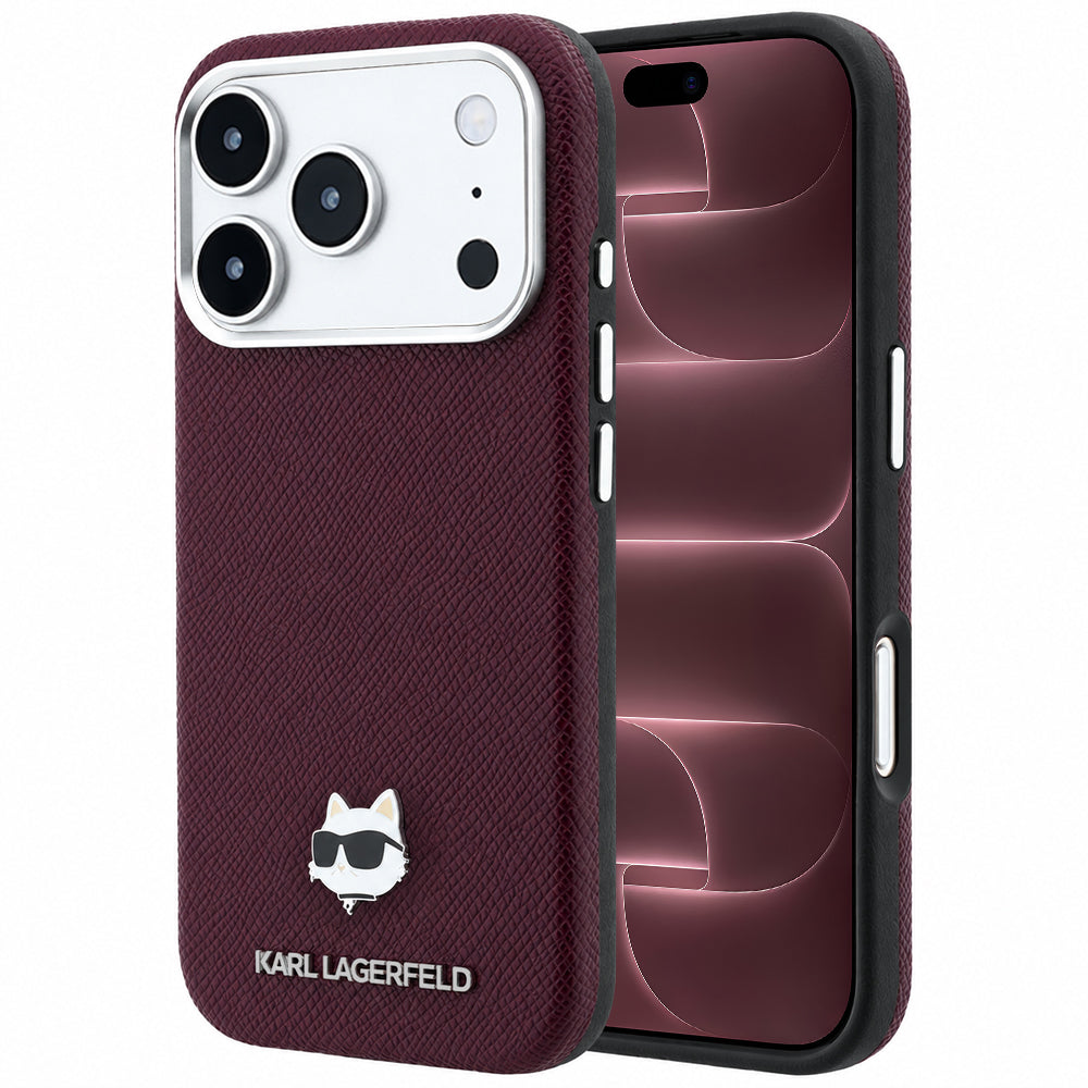Funda MagSafe para Apple iPhone 18 Pro Max / 17 Pro Max, Karl Lagerfeld, Grained Choupette Head, Burdeos