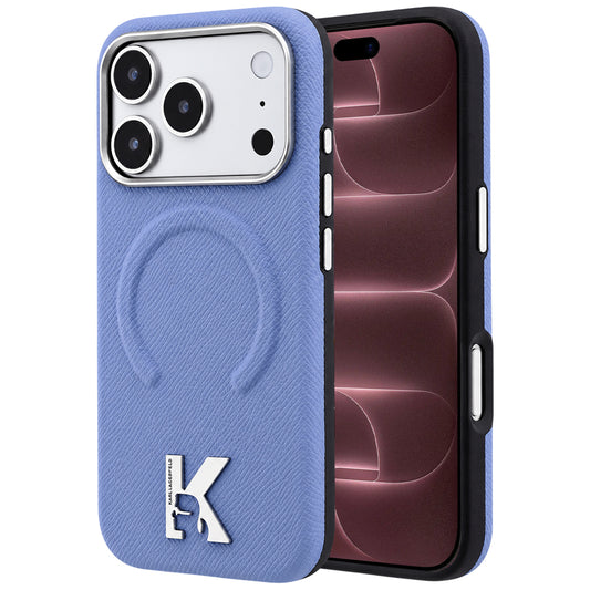 Funda MagSafe para Apple iPhone 18 Pro Max / 17 Pro Max, Karl Lagerfeld, Anillo en relieve granulada, Azul