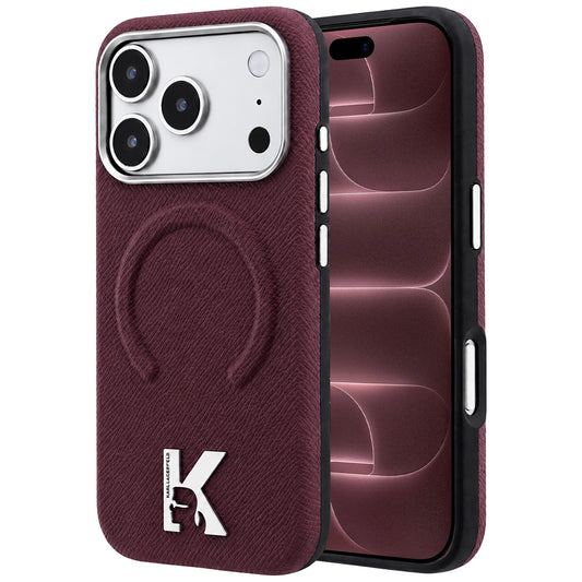 Funda MagSafe para Apple iPhone 18 Pro Max / 17 Pro Max, Karl Lagerfeld, Anillo en relieve granulada, Burdeos