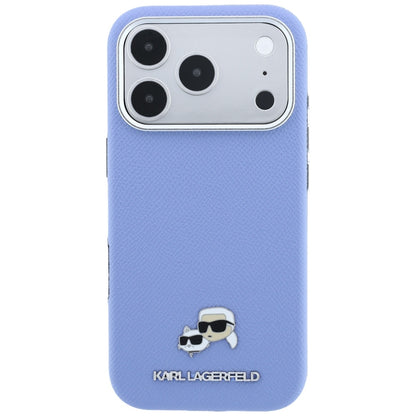 Funda MagSafe para Apple iPhone 18 Pro Max / 17 Pro Max, Karl Lagerfeld, Grained Karl & Choupette Head's Metal, Bleu