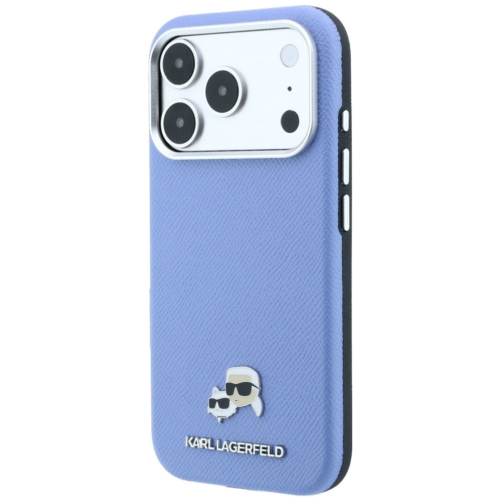 Funda MagSafe para Apple iPhone 18 Pro Max / 17 Pro Max, Karl Lagerfeld, Grained Karl & Choupette Head's Metal, Bleu
