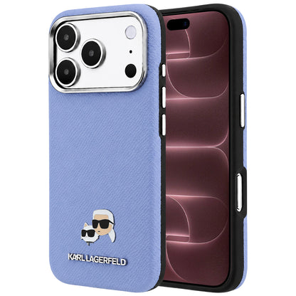 Funda MagSafe para Apple iPhone 18 Pro Max / 17 Pro Max, Karl Lagerfeld, Grained Karl & Choupette Head's Metal, Bleu