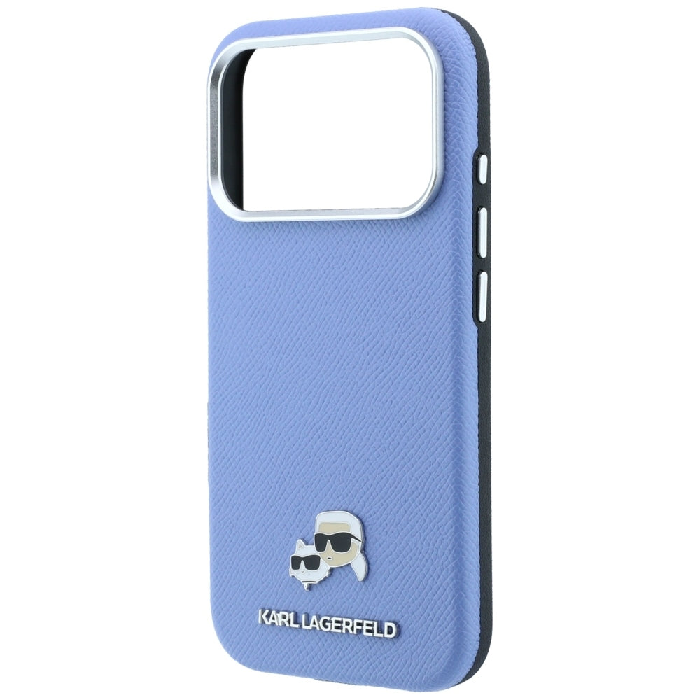 Funda MagSafe para Apple iPhone 18 Pro Max / 17 Pro Max, Karl Lagerfeld, Grained Karl & Choupette Head's Metal, Bleu