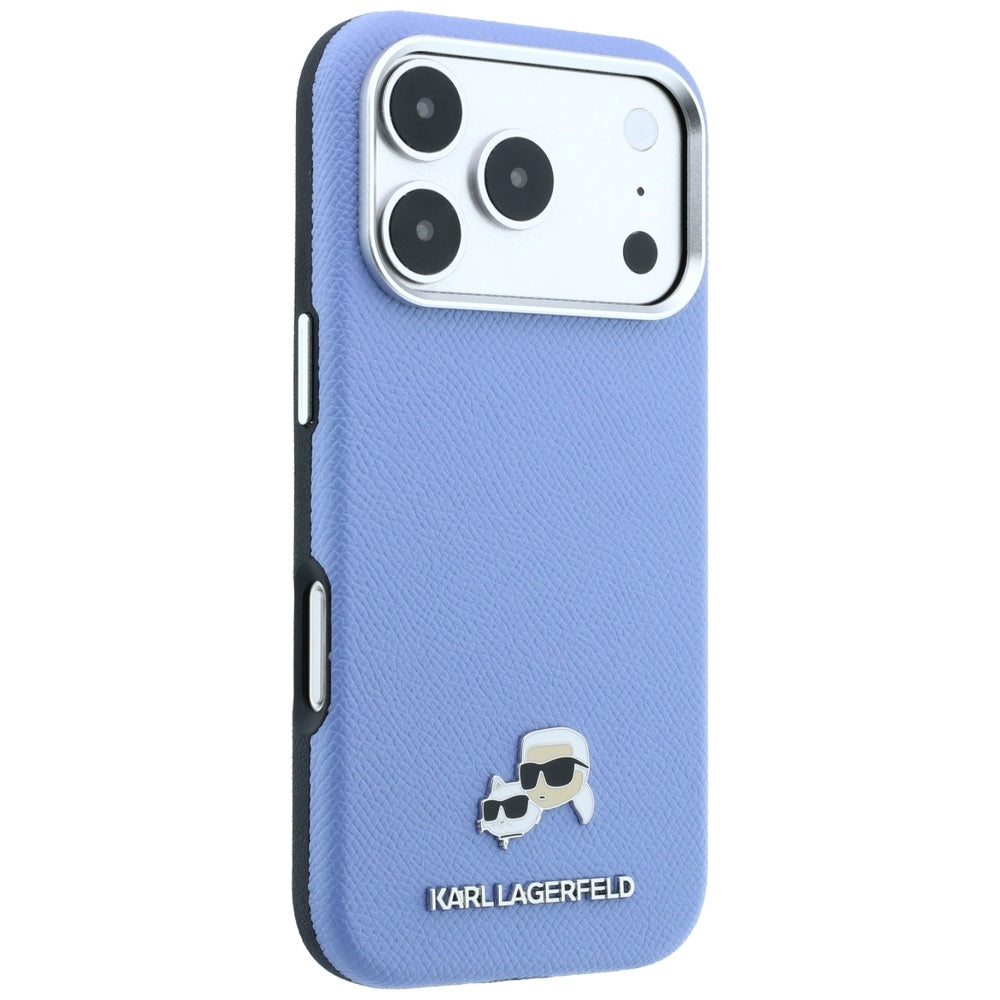 Funda MagSafe para Apple iPhone 18 Pro Max / 17 Pro Max, Karl Lagerfeld, Grained Karl & Choupette Head's Metal, Bleu