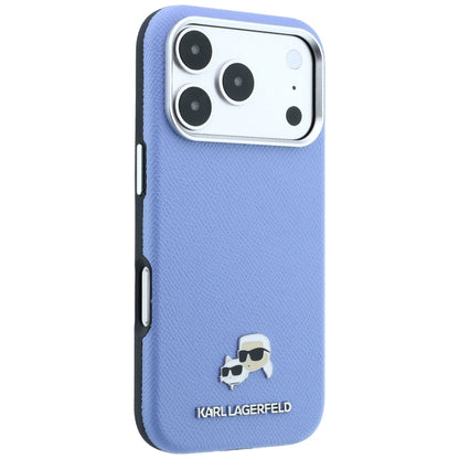 Funda MagSafe para Apple iPhone 18 Pro Max / 17 Pro Max, Karl Lagerfeld, Grained Karl & Choupette Head's Metal, Bleu