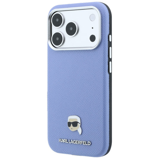 Funda MagSafe para Apple iPhone 18 Pro Max / 17 Pro Max, Karl Lagerfeld, Metal con textura de cabeza de Karl, Azul
