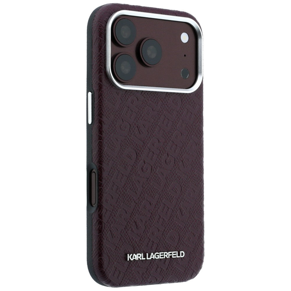 Funda MagSafe para Apple iPhone 18 Pro Max / 17 Pro Max, Karl Lagerfeld, Logo de Metal Granulado, Burdeos
