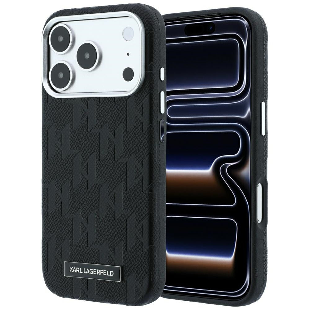 Funda MagSafe para Apple iPhone 18 Pro Max / 17 Pro Max, Karl Lagerfeld, Logo de Resina Monocromática Granulada, Negra
