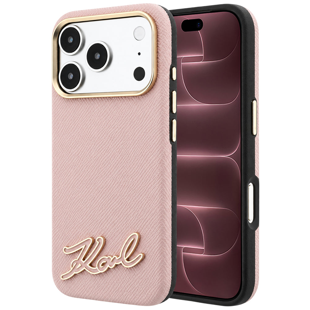 Funda MagSafe para Apple iPhone 18 Pro Max / 17 Pro Max, Karl Lagerfeld, Grained Resin Sign Logo, Rosa