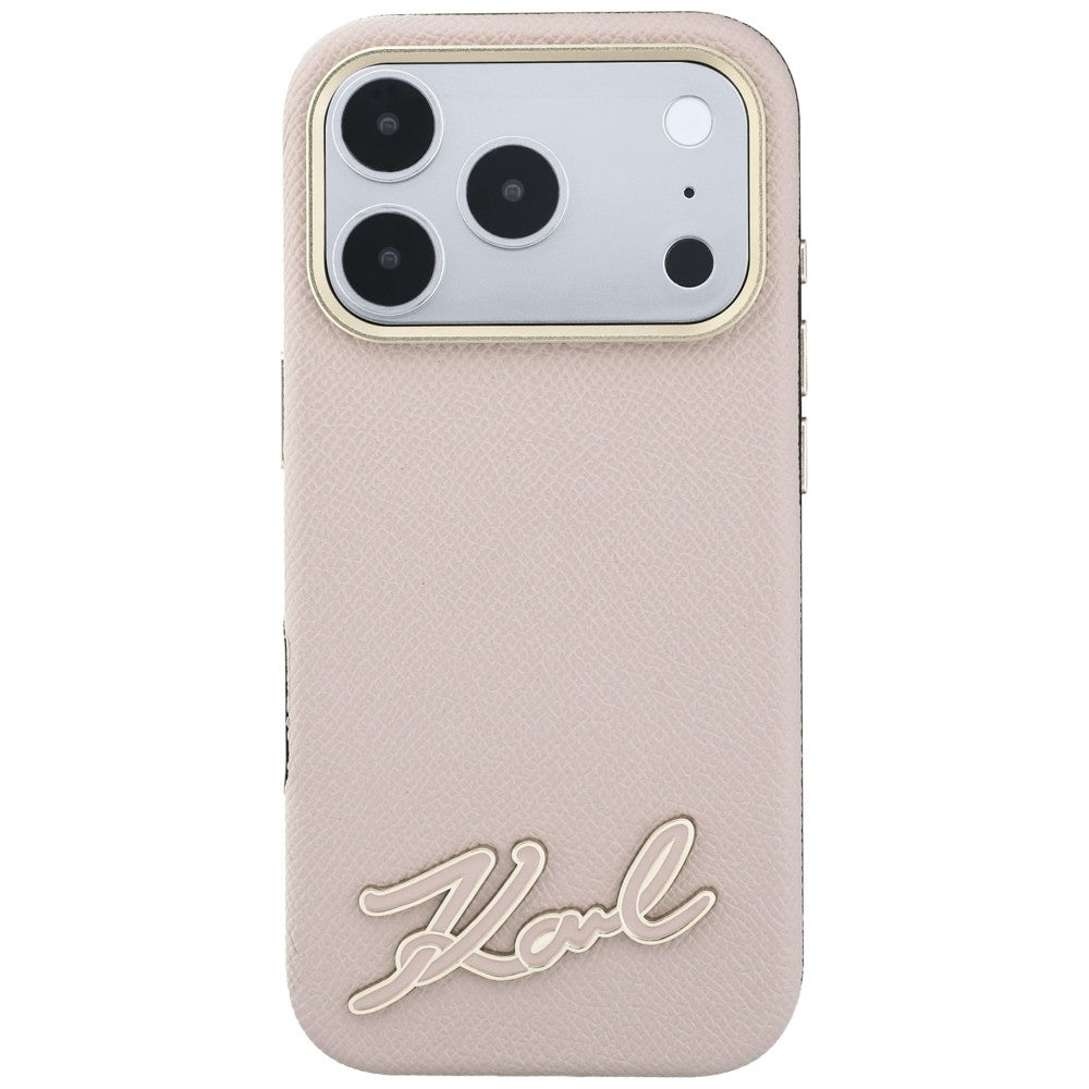 Funda MagSafe para Apple iPhone 18 Pro Max / 17 Pro Max, Karl Lagerfeld, Grained Resin Sign Logo, Rosa