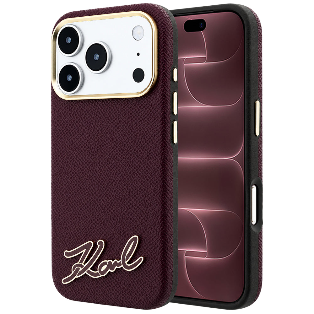 Funda MagSafe para Apple iPhone 18 Pro Max / 17 Pro Max, Karl Lagerfeld, Logo de Resina Granulada, Burdeos