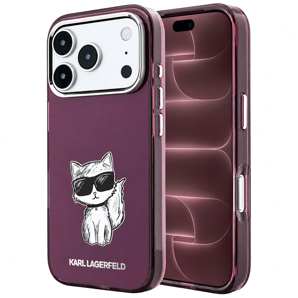 Funda MagSafe para Apple iPhone 18 Pro Max / 17 Pro Max, Karl Lagerfeld, IML Choupette Body Sketch Print, Burdeos