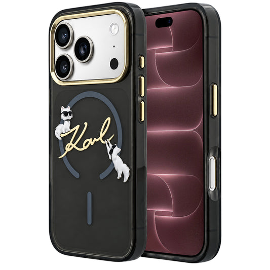 Funda MagSafe para Apple iPhone 18 Pro Max / 17 Pro Max, Karl Lagerfeld, IML Choupette Karl Script Logo, Negra