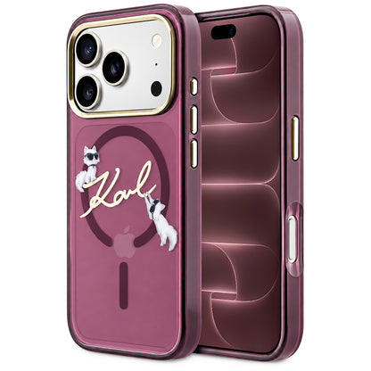 Funda MagSafe para Apple iPhone 18 Pro Max / 17 Pro Max, Karl Lagerfeld, IML Choupette Karl Script Logo, Granate