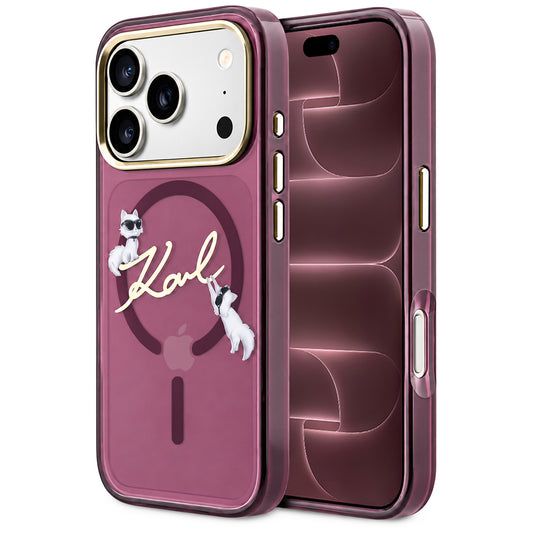 Funda MagSafe para Apple iPhone 18 Pro Max / 17 Pro Max, Karl Lagerfeld, IML Choupette Karl Script Logo, Granate