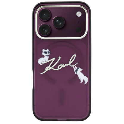 Funda MagSafe para Apple iPhone 18 Pro Max / 17 Pro Max, Karl Lagerfeld, IML Choupette Karl Script Logo, Granate