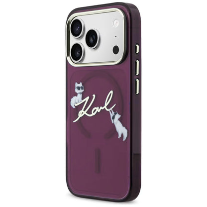 Funda MagSafe para Apple iPhone 18 Pro Max / 17 Pro Max, Karl Lagerfeld, IML Choupette Karl Script Logo, Granate