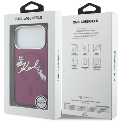 Funda MagSafe para Apple iPhone 18 Pro Max / 17 Pro Max, Karl Lagerfeld, IML Choupette Karl Script Logo, Granate