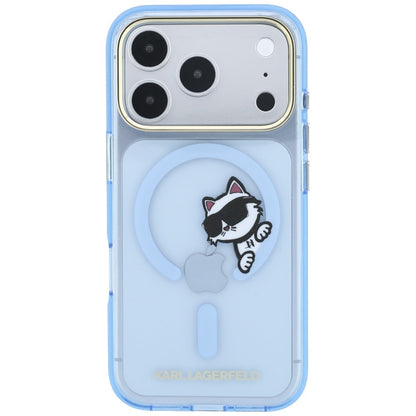 Funda MagSafe para Apple iPhone 18 Pro Max / 17 Pro Max, Karl Lagerfeld, IML Peekaboo Print and Metal Frame, azul.