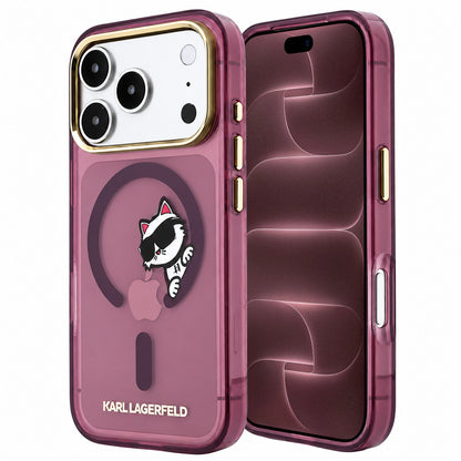 Funda MagSafe para Apple iPhone 18 Pro Max / 17 Pro Max, Karl Lagerfeld, IML Peekaboo Print y Marco Metálico, Burdeos