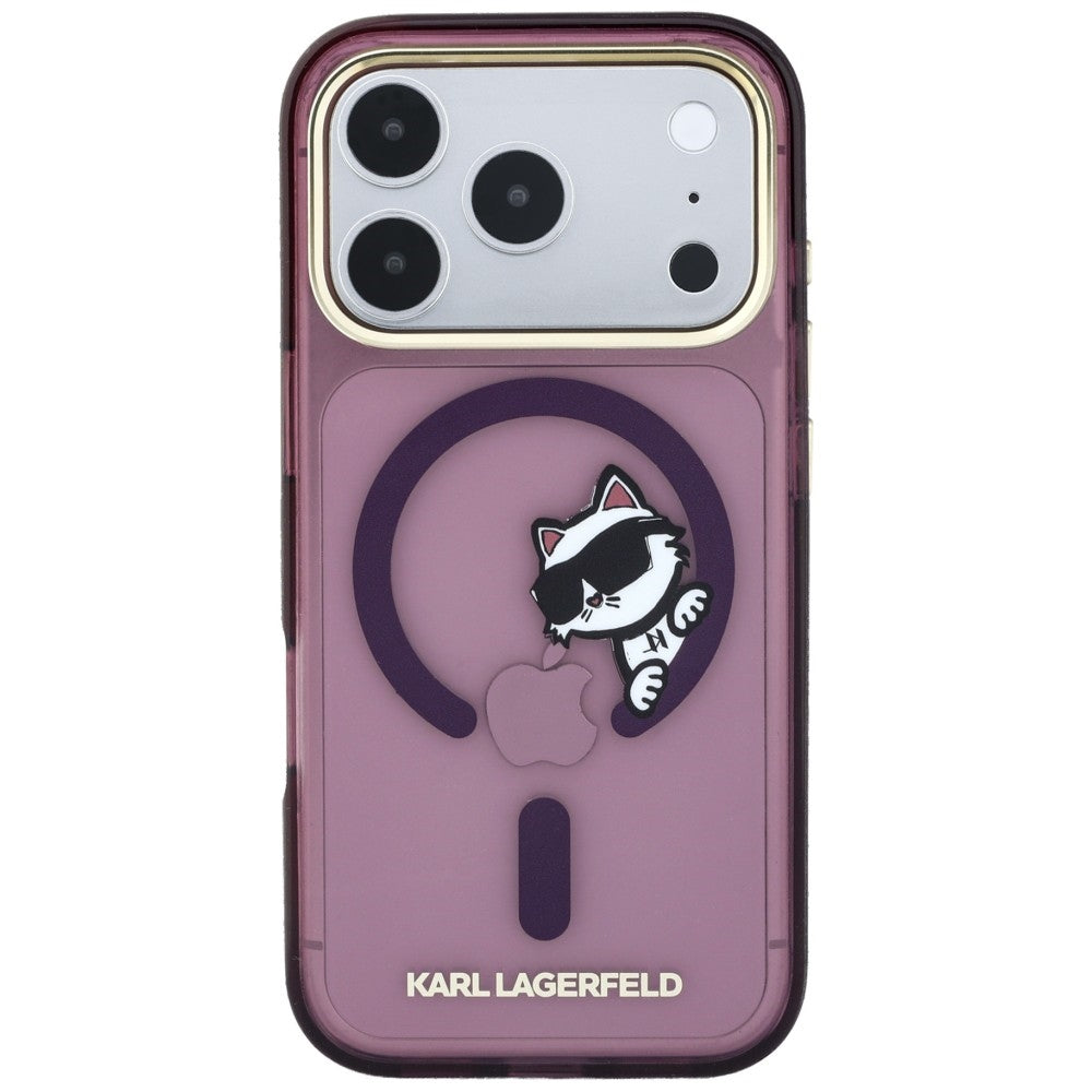 Funda MagSafe para Apple iPhone 18 Pro Max / 17 Pro Max, Karl Lagerfeld, IML Peekaboo Print y Marco Metálico, Burdeos