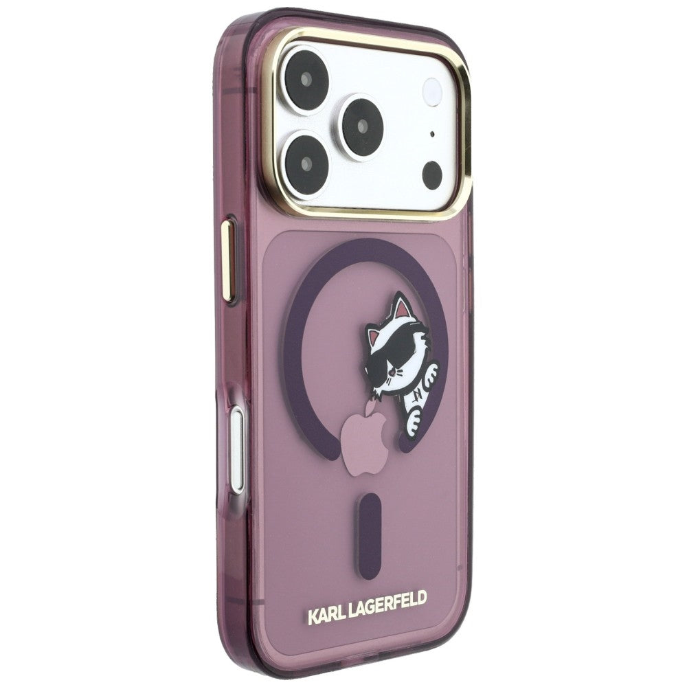 Funda MagSafe para Apple iPhone 18 Pro Max / 17 Pro Max, Karl Lagerfeld, IML Peekaboo Print y Marco Metálico, Burdeos