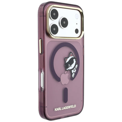Funda MagSafe para Apple iPhone 18 Pro Max / 17 Pro Max, Karl Lagerfeld, IML Peekaboo Print y Marco Metálico, Burdeos