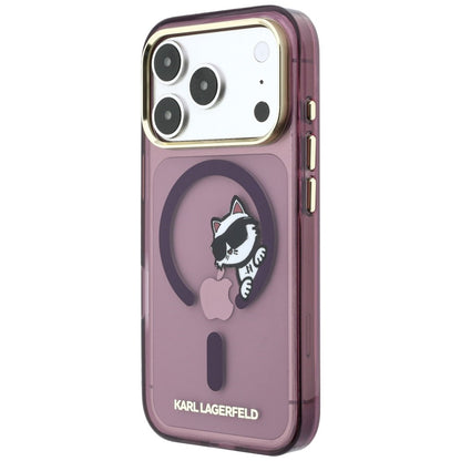 Funda MagSafe para Apple iPhone 18 Pro Max / 17 Pro Max, Karl Lagerfeld, IML Peekaboo Print y Marco Metálico, Burdeos