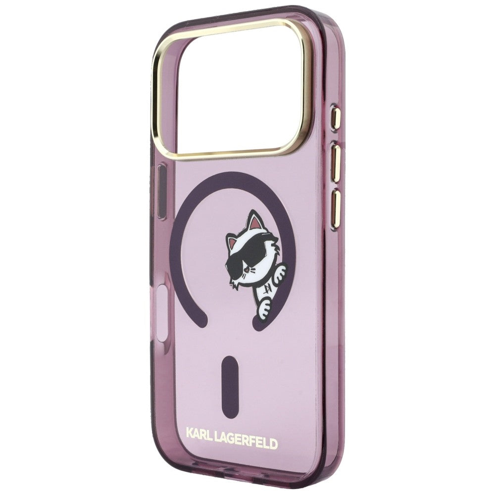 Funda MagSafe para Apple iPhone 18 Pro Max / 17 Pro Max, Karl Lagerfeld, IML Peekaboo Print y Marco Metálico, Burdeos