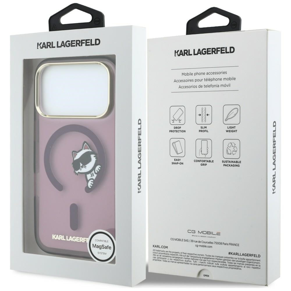 Funda MagSafe para Apple iPhone 18 Pro Max / 17 Pro Max, Karl Lagerfeld, IML Peekaboo Print y Marco Metálico, Burdeos