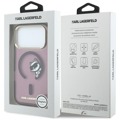 Funda MagSafe para Apple iPhone 18 Pro Max / 17 Pro Max, Karl Lagerfeld, IML Peekaboo Print y Marco Metálico, Burdeos