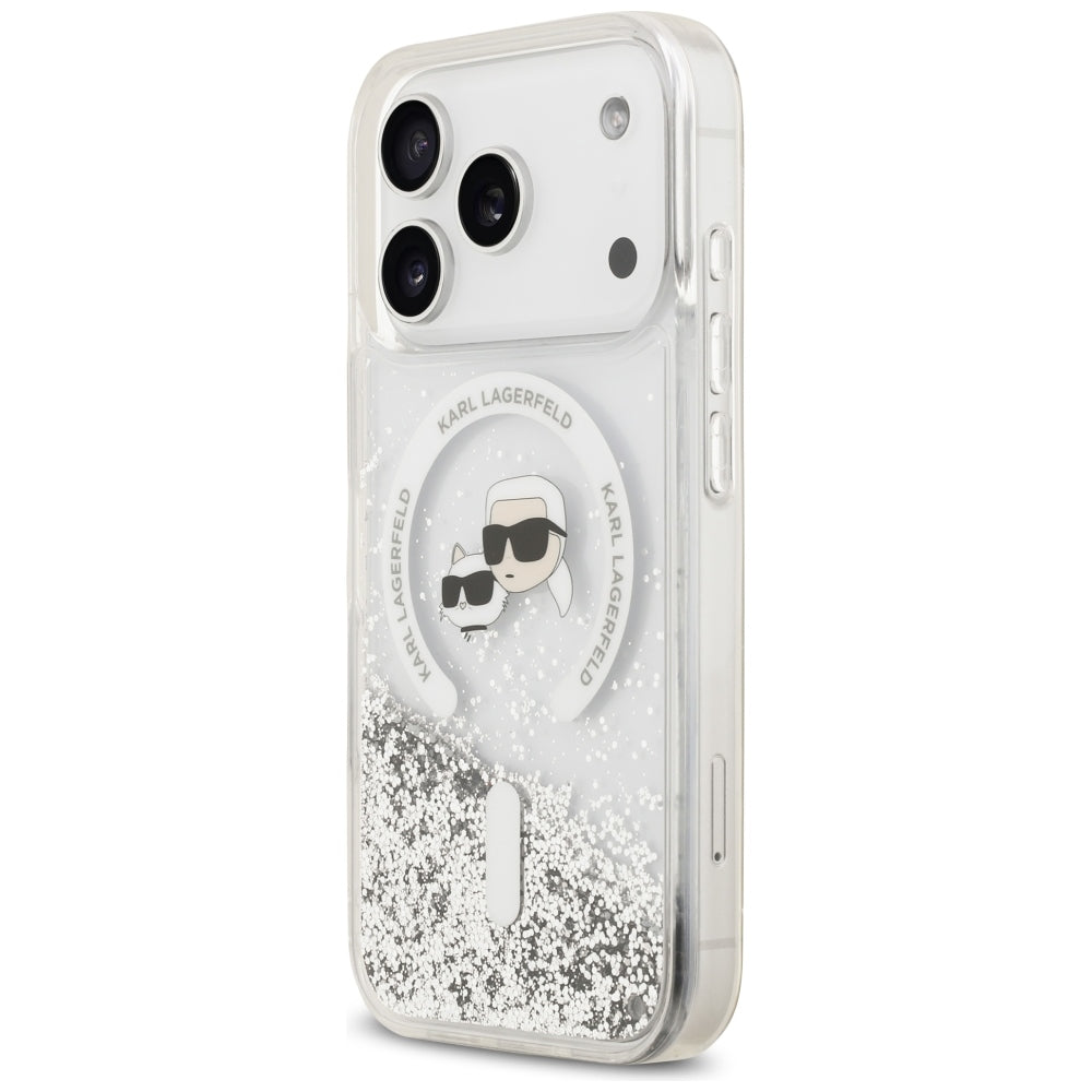 MagSafe Case for Apple iPhone 18 Pro Max / 17 Pro Max, Karl Lagerfeld, Liquid Glitter Karl & Choupette Head's, Transparent