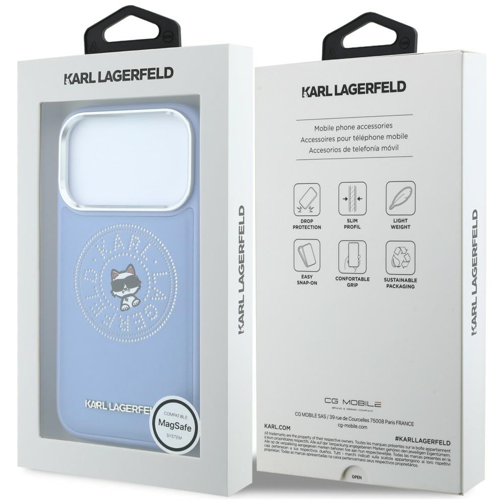 Funda MagSafe para Apple iPhone 18 Pro Max / 17 Pro Max, Karl Lagerfeld, Point and Choupette Sketch, azul