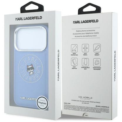 Funda MagSafe para Apple iPhone 18 Pro Max / 17 Pro Max, Karl Lagerfeld, Point and Choupette Sketch, azul