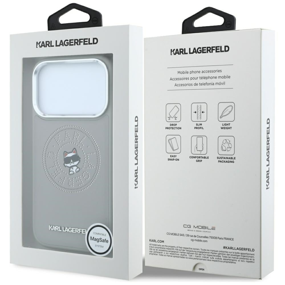 Funda MagSafe para Apple iPhone 18 Pro Max / 17 Pro Max, Karl Lagerfeld, Point and Choupette Sketch, Gris