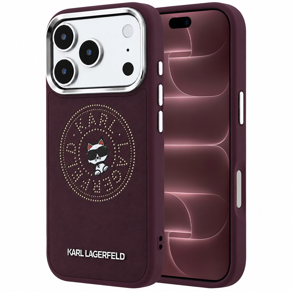 Funda MagSafe para Apple iPhone 18 Pro Max / 17 Pro Max, Karl Lagerfeld, Point and Choupette Sketch, Burdeos