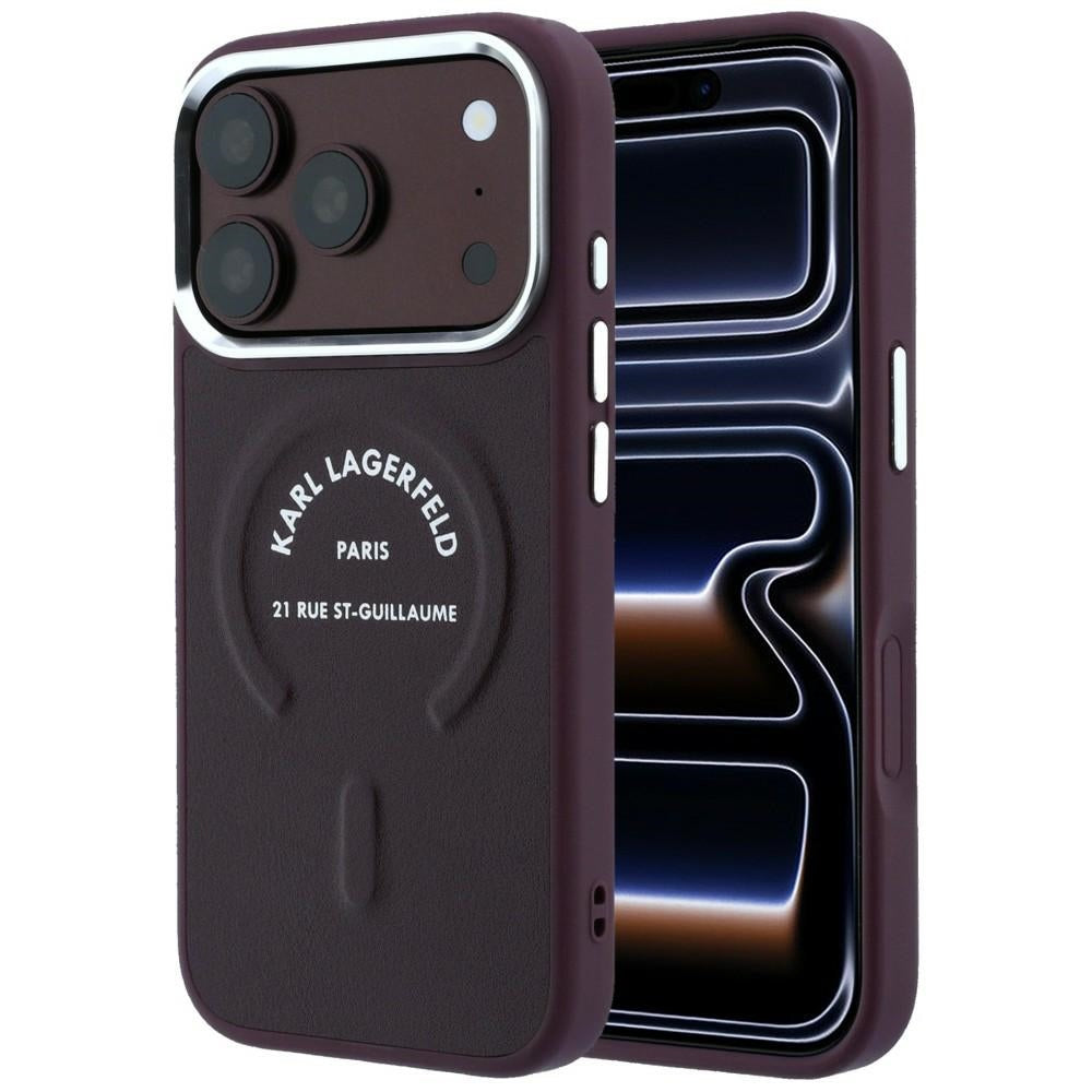 Funda MagSafe para Apple iPhone 18 Pro Max / 17 Pro Max, Karl Lagerfeld, Anillo Karl RSG Logo, Burdeos