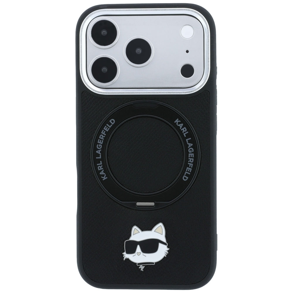 Funda MagSafe para Apple iPhone 18 Pro Max / 17 Pro Max, Karl Lagerfeld, Ring Stand 360 Choupette Pin, Negra