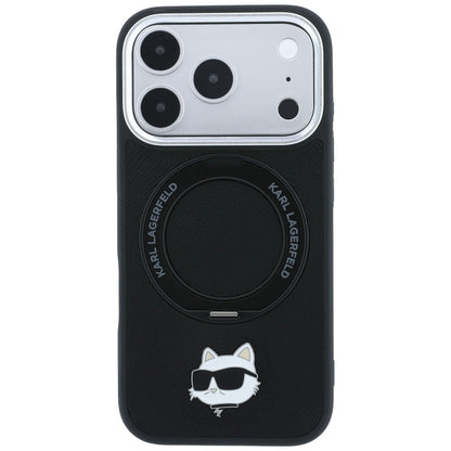 Funda MagSafe para Apple iPhone 18 Pro Max / 17 Pro Max, Karl Lagerfeld, Ring Stand 360 Choupette Pin, Negra