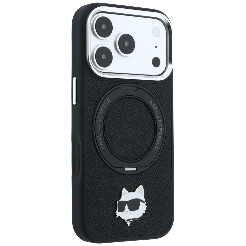 Funda MagSafe para Apple iPhone 18 Pro Max / 17 Pro Max, Karl Lagerfeld, Ring Stand 360 Choupette Pin, Negra