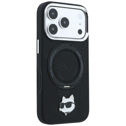 Funda MagSafe para Apple iPhone 18 Pro Max / 17 Pro Max, Karl Lagerfeld, Ring Stand 360 Choupette Pin, Negra